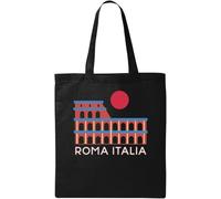Roma Italia Rome Italy Minimalist Colosseum Natural Ecological Cotton Tote Bag Black