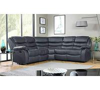 Roma Leather Recliner Sofa 3+2 in Grey/Black/Brown (Corner Suite (2c2), Grey)