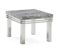 roma marble top end table with stainless steel frame in grey