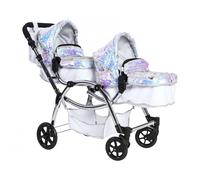 Roma Polly Twin Dolls Pram Mermaid - 2-in-1 Carry Cot/Seat, Reversible Seats, Adjustable 50-88cm Handle, 16 Configurations + Changing Bag