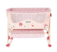 Roma RHS Dolls Bedside Crib - Flora Collection, Cream with Berry Red Accents, Adjustable Height 43-57cm, Dolls Up to 45cm
