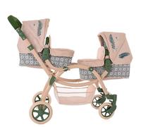 Roma RHS Twin Dolls Pram, 36 Months+, Fern Green, Eco-friendly Recycled Fabric, Adjustable Handle 69-84cm, Length 96-112cm