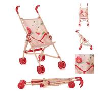 Roma RHS Umbrella Buggy- Flora Doll Pram, Ages 2+, Cream/Berry Red, Flora Model, Eco-friendly Recycled Fabric, for Dolls up to 42cm