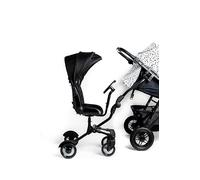 Roma Side Rider Universal Buggy Board with Seat - 4-Wheel Pram Board for Toddlers, Side Buggy Board with Universal Connector for Easy Attachment - Toy Steering Wheel - Hood