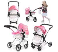 Roma Single Baby Toy Stroller with Lightweight Frame, 2-in-1 Baby Doll Accessories, Adjustable Handle, Carry Cot to Seat Unit, for Ages 3-9, Includes Shopping Basket (Stephanie)