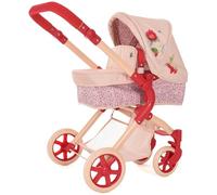 Roma RHS Flora Single Baby Toy Pram - Eco-Friendly 2-in-1 Carrycot & Seat for Baby Doll Accessories, Adjustable Handle 55-78cm, Cream & Berry Red, RHS Design, Great for Christmas & Reborns
