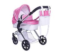 Roma Stephanie Sparkle Dolls Pram for Ages 3-9, 2-in-1 Pink Dolls Pushchair with Seat or Carrycot, Foldable for 40cm Doll, for Little Girl, Great for Reborns
