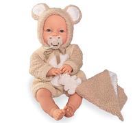 Roma Teddy Baby Doll, Interactive Crying Baby Doll with Magnetic Dummy, Soft Body Vinyl, 37cm, Hand Painted, Moving Eyes, Blanket Included, Made In Spain