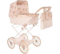 Roma Teddy Reborn Dolls Pram for Taller Children, Cute Teddy Design, Adjustable Handle 62.5-93 cm, Baby Toy for Boys and Girls, Vintage Style with Basket, Baby Doll Accessory