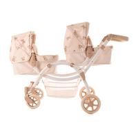 Roma Teddy Twin Dolls Pram - Realistic Double Dolls Pushchair for Ages 3-16, Cream with Teddy Print, Adjustable Handle, 16 Combinations, Ideal Toy Pram for Reborn Dolls, Includes Bag & Basket
