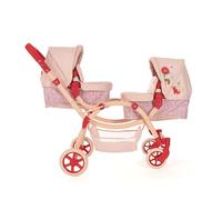 Roma Twin Dolls Pram, 36 Months+, Cream & Berry Red, Flora Model, Eco-friendly Recycled Fabric, 69-84 Adjustable handle Length, RHS Collection