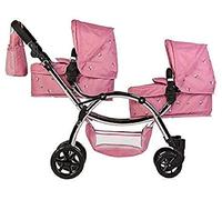 Roma Darcie Twin Dolls Pram in Pink, Suitable From 3 to 16 Years, Adjustable Handle Height, 16 Combinations, Double Dolly Toy Stroller For Christmas, Ideal For Reborn Dolls