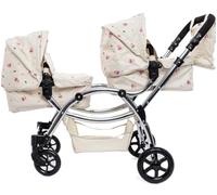 Roma Twin Dolls Pram - Realistic Double Dolls Pushchair for Ages 3-16, Adjustable Handle, 16 Combinations, Ideal Toy Pram for Reborn Dolls, Includes Bag & Basket (Darcie Cream)