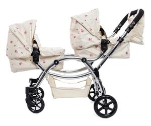 Roma Twin Dolls Pram - Realistic Double Dolls Pushchair for Ages 3-16, Adjustable Handle, 16 Combinations, Ideal Toy Pram for Reborn Dolls, Includes Bag & Basket (Darcie Cream)