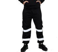 Romaans Hi Vis Jogging Bottoms High Visibility Combat Cargo Thick Trousers Reflective Tape Safety Work Wear Elasticated Waist Joggers Sweat Jog Tracksuit Pants (Black, M)