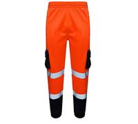 Romaans Hi Vis Jogging Bottoms High Visibility Combat Cargo Thick Trousers Reflective Tape Safety Work Wear Elasticated Waist Joggers Sweat Jog Tracksuit Pants (Orange Navy, M)