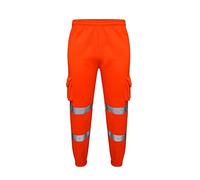 Romaans Hi Vis Jogging Bottoms High Visibility Combat Cargo Thick Trousers Reflective Tape Safety Work Wear Elasticated Waist Joggers Sweat Jog Tracksuit Pants (Orange, M)
