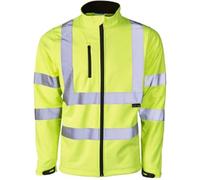Romaans Men's Yellow M Softshell Jacket, Water Resistant, Hi Vis, Reflective, Long Length, 5 Pockets, Polyester/Nylon Blend, Zipper Closure, Loose Fit, All Seasons, Work, Fishing