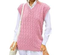 Romaans Women's Ladies Cable Knit Sleeveless Vest Knitted Jumper Tank Top Winter Sweater V Neck Cable Vintage Retro Stylish Spring Autumn Winter Chunky