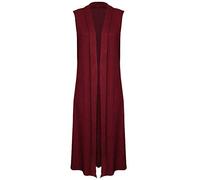 Romaans Womens Ladies Sleeveless Maxi Long Length Boyfriend Cardigan Collared Top Long Floaty Duster Jacket Coat Blazer Waistcoat (Wine, SM 8-10)