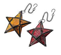 Romadedi 2-Pack Orange & Red Glass Hanging Star Lanterns for Tea Light