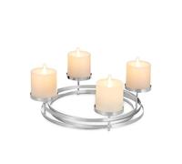 Romadedi Advent Wreath Modern Round Metal: Advent Wreath Frame Silver Diameter 30 cm for 4 Pillar Candles Diameter 8 cm - Scandinavian Advent Arrangement Minimalist for Table