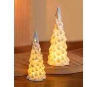 Romadedi Ceramic Christmas Tree White with Lights: 2er Set LED Candle Holder for Christmas Table Decoration Centrepieces Xmas Ornaments for Home Decor Gifts