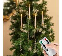 Romadedi Christmas Tree Candle Lights: 10Pcs LED Flameless Taper Candle Battery Operated with Remote Timer & Crystal Hooks for Indoor Xmas Decorations Window Living Room Fireplace