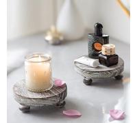 Romadedi Farmhouse Wood Riser for Display- 4 pcs Rustic Decor Mini Wooden Pedestal Stand Decorative Round Tray for Home Table Bathroom Counter Shelf Kitchen, Whitewash