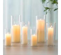 Romadedi Glass Hurricane Candle Holder: 6Pcs Pillar Cylinder Candle Holders Flower Vase for Pillar Floating Tea Light Candles for Wedding Party Table Centerpiece Decoration Living Room Home Decor