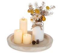 Romadedi Round Wooden Decorative Tray: 28cm/11" Candle Plate for Pillar Candles Ottoman Dining Coffee Table Tray for Centerpiece Kitchen Counter Vanity Entryway Desk Organizer, Natural Wood