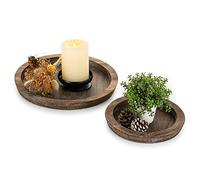 Romadedi Rustic Wooden Tray Candle Holder - Small Decorative Plate Pillar Candle Tray Wood for Farmhouse Dinning Table Kitchen Countertop Coffee Table Organizer Home Decor Wedding Centerpiece, S+L