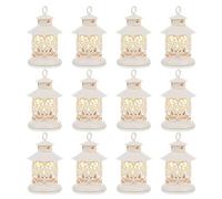 Romadedi Tealight Candle Holders Decorative Lantern - 12pcs Vintage White Mini Hanging Lantern for Tea Light Candle Decor Wedding Centrepiece Coffee Dining Table Shelf Outdoor Christmas