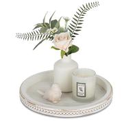 Romadedi Whitewashed Round Wood Decorative Tray, 30 cm | Farmhouse Candle Holder Tray for Coffee Table, Kitchen Counter, Entryway Console, and Living Room Centerpiece Decor