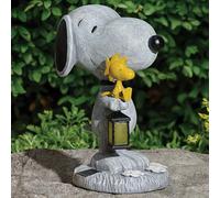 Roman 10.25" LED Solar Snoopy Garden Statue - Outdoor Peanuts Yard Décor with Woodstock & Lantern Light