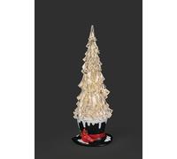 Roman, 13.75" H Lighted Swirl Christmas Tree with Top Hat Base, Confetti Lite Tabletop Holiday Decoration, LED Glitter Tree with Cardinal Detail, USB Powered