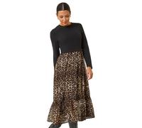 Roman 2 In 1 Animal Print Stretch Midi Dress In Beige Beige 16
