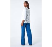 Roman Lace Back Waterfall Jacket for Women UK - Ladies Spring Everyday Summer Holiday Open Front Comfy 3/4 Sleeve Soft Longline Fit Dinner Date Office Jackets - Ivory - Size 12