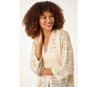 Roman 3/4 Sleeve Stitch Detail Cardigan In Natural Natural 18