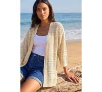 Roman Originals 3/4 Sleeve Stitch Detail Cardigan for Women UK - Ladies Everyday Autumn Winter Comfy Soft Evening Vacation Work Party Night Out - Natural - Size 14