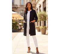 Roman Originals Textured Longline Jacket for Women UK Ladies Reefer Coat Lined Tailored Lightweight Long Autumn Winter Smart Casual Office Work Business Evening Going Out - Black - Size 16