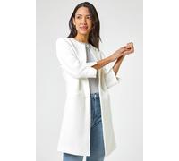 Roman 3/4 Sleeve Textured Longline Jacket In Ivory Ivory 18