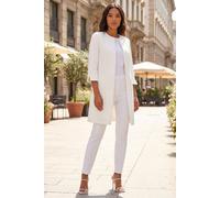 Roman Textured Longline Jacket for Women UK Ladies Reefer Coat Lined Tailored Lightweight Long Autumn Winter Smart Casual Office Work Business Evening Going Out - Ivory - Size 14