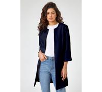Roman Originals Textured Longline Jacket for Women UK Ladies Reefer Coat Lined Tailored Lightweight Long Autumn Winter Smart Casual Office Work Business Evening Going Out - Navy - Size 18