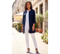 Roman Originals Textured Longline Jacket for Women UK Ladies Reefer Coat Lined Tailored Lightweight Long Autumn Winter Smart Casual Office Work Business Evening Going Out - Navy - Size 20