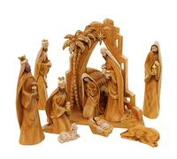Roman 31378 9pc SET 12" Carved Nativity with Scene Back Drop, Faux Wood Grain