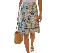 Roman A-Line Skirt for Womens UK - Ladies Knee Length Skirts Stretchy Elasticated Waist Smart Casual Work Cotton Contrast Detail Shape Spring Summer Holiday - Tile Navy - Size 20