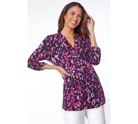 Roman Originals Smock Tunic Top for Women UK - Ladies Everyday Autumn Winter V-Neckline Comfy Soft Evening Vacation Work Party Night Out - Purple Fuschia Pink - Size 10
