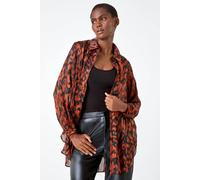 Roman Women's Abstract Animal Print Longline Blouse in Orange | Size: 10 Roman Orange 10