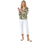 Roman Abstract Bubble Hem Top for Women UK - Ladies Autumn Everyday Winter Holiday V-Neckline Comfy 3/4 Sleeve Soft Elasticated Hemline Shirt Office Desk Blouses